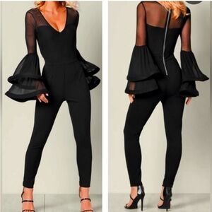 VENUS Black Sheer Sleeve Jumpsuit